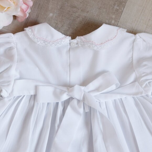 White Dress Feltman Brothers Friedknit Pink Embroidery Special Diaper Cover NWOT - Picture 7 of 9